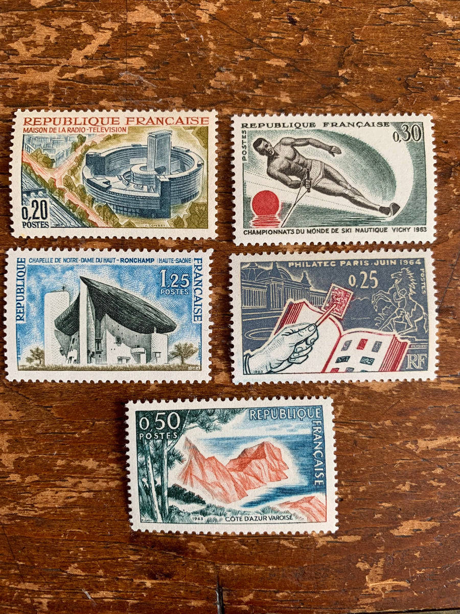 France - Original Vintage Postage Stamps- 1963-64 -for the collector, artist or crafter-collage, decoupage, scrapbooks