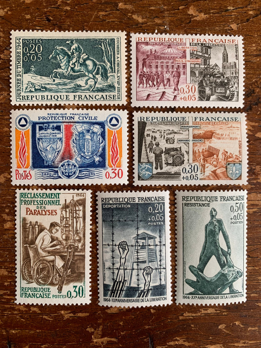 France - Original Vintage Postage Stamps- 1964 French History -for the collector, artist or crafter-collage, decoupage, scrapbooks