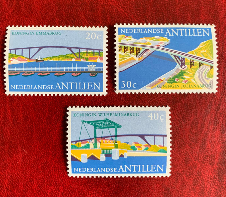 Netherlands Antilles- Original Vintage Postage Stamps- 1975 Bridges