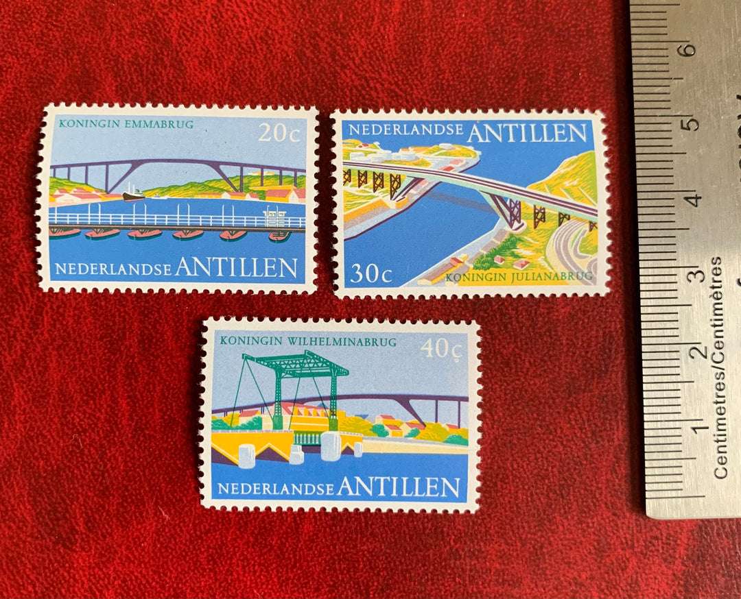 Netherlands Antilles- Original Vintage Postage Stamps- 1975 Bridges