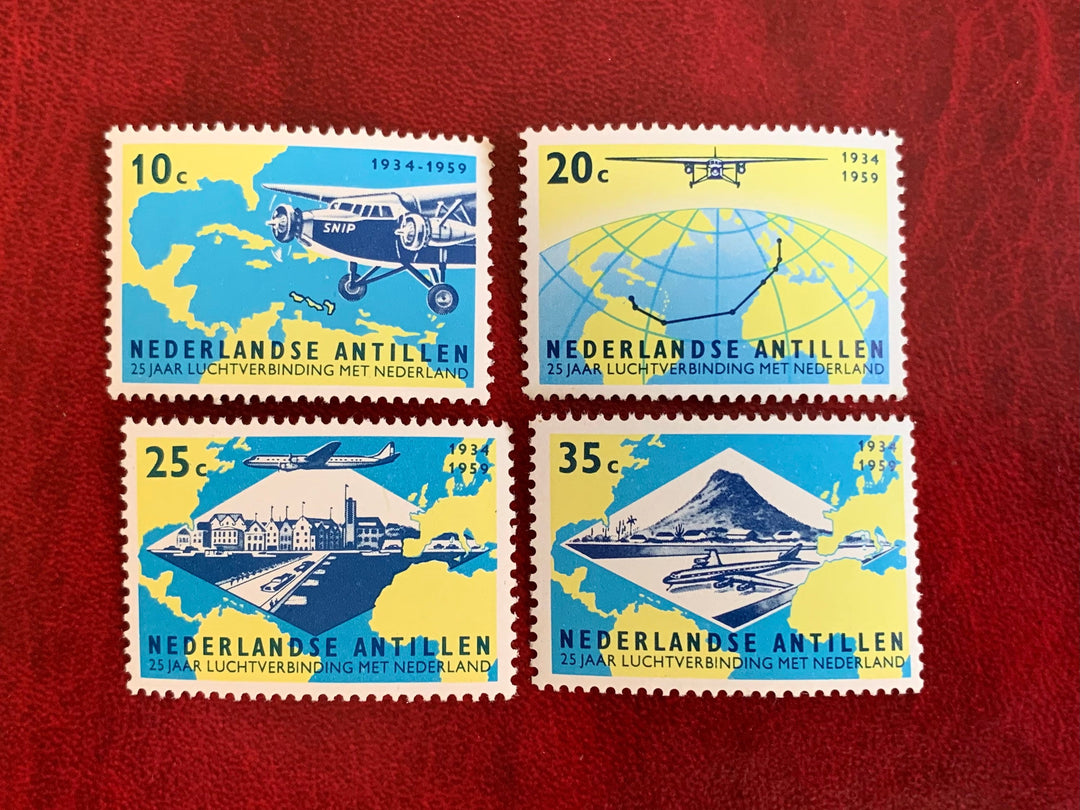 Netherlands Antilles- Original Vintage Postage Stamps-1959 Air Connection with Holland