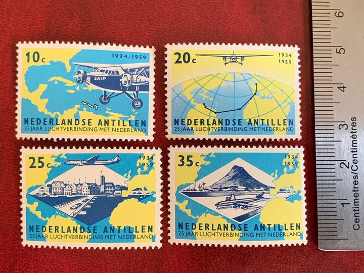 Netherlands Antilles- Original Vintage Postage Stamps-1959 Air Connection with Holland