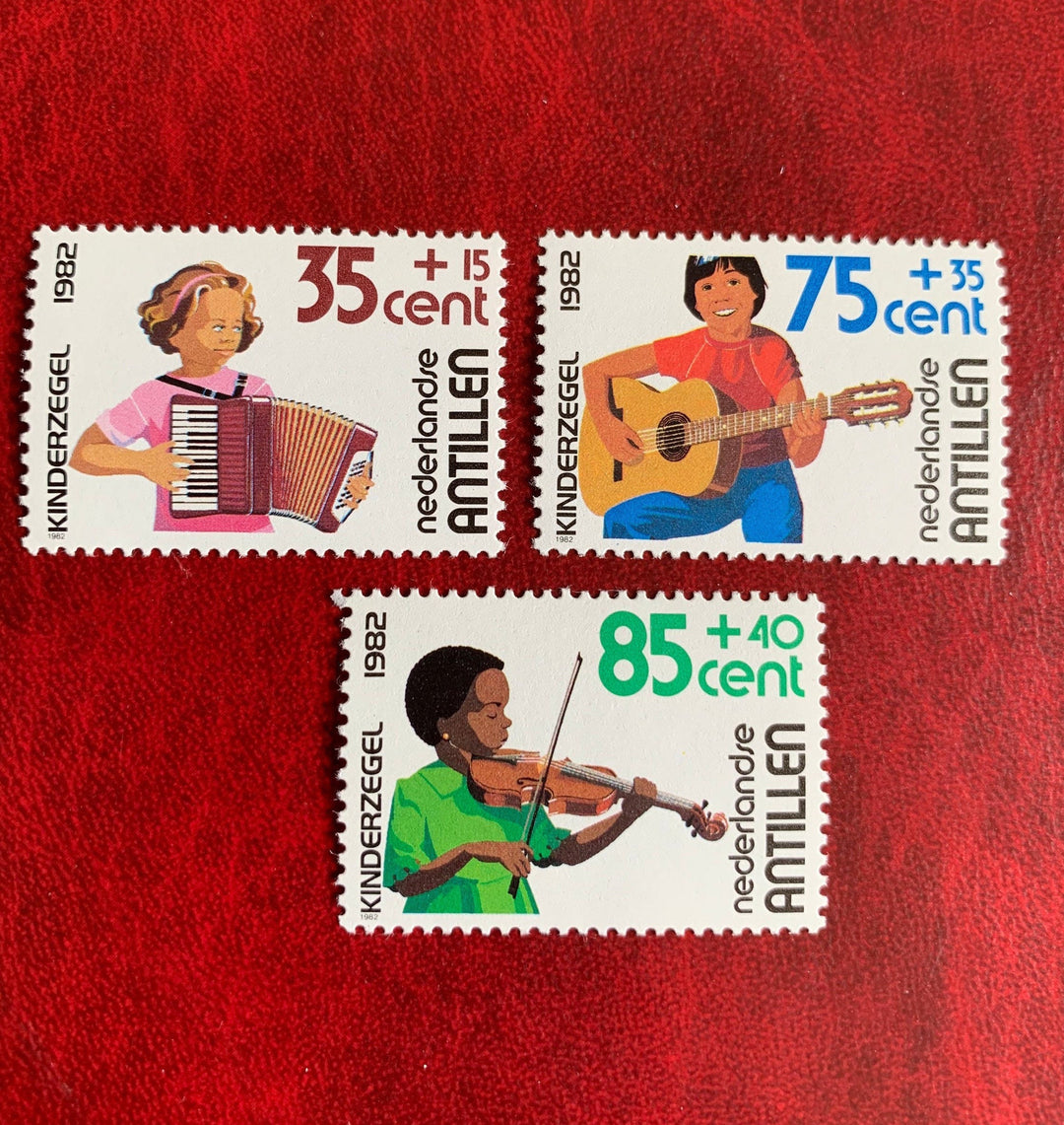 Netherlands Antilles- Original Vintage Postage Stamps -1983 Children and Music