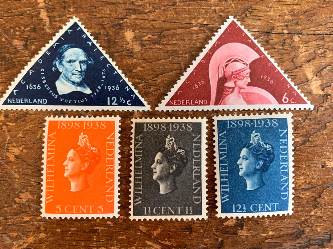 Netherlands - Original Vintage Postage Stamps- 1936/1938 Goddess of Wisdom, a philosopher and Queen Wilhelmina.