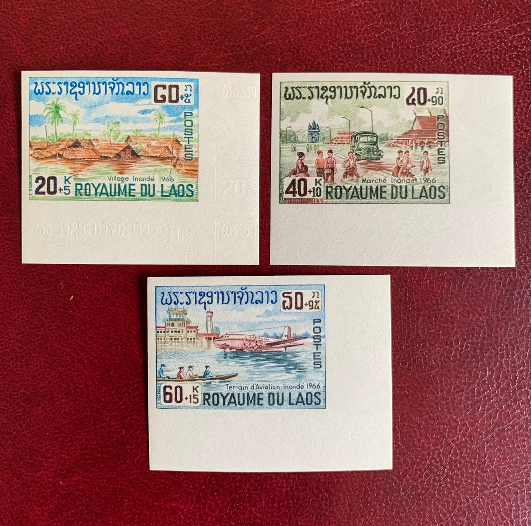 Laos - Original Vintage Postage Stamps- 1967 Mekong Delta Flood Relief- Imperforate