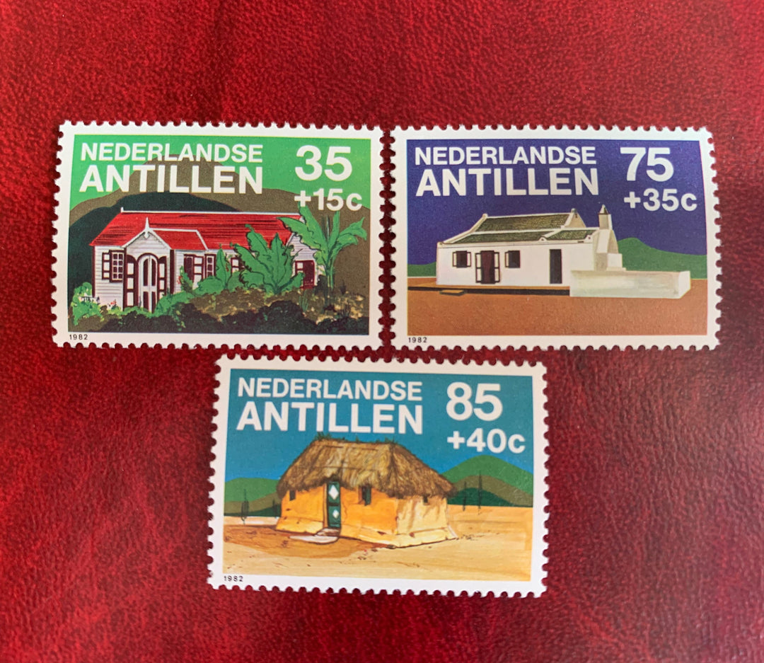 Netherlands Antilles- Original Vintage Postage Stamps-1982 Houses