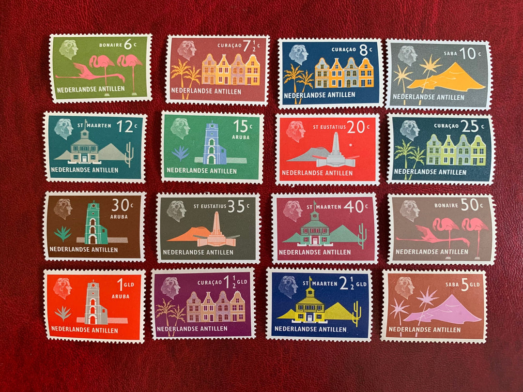 Netherlands Antilles- Original Vintage Postage Stamps-1957-8 Islands