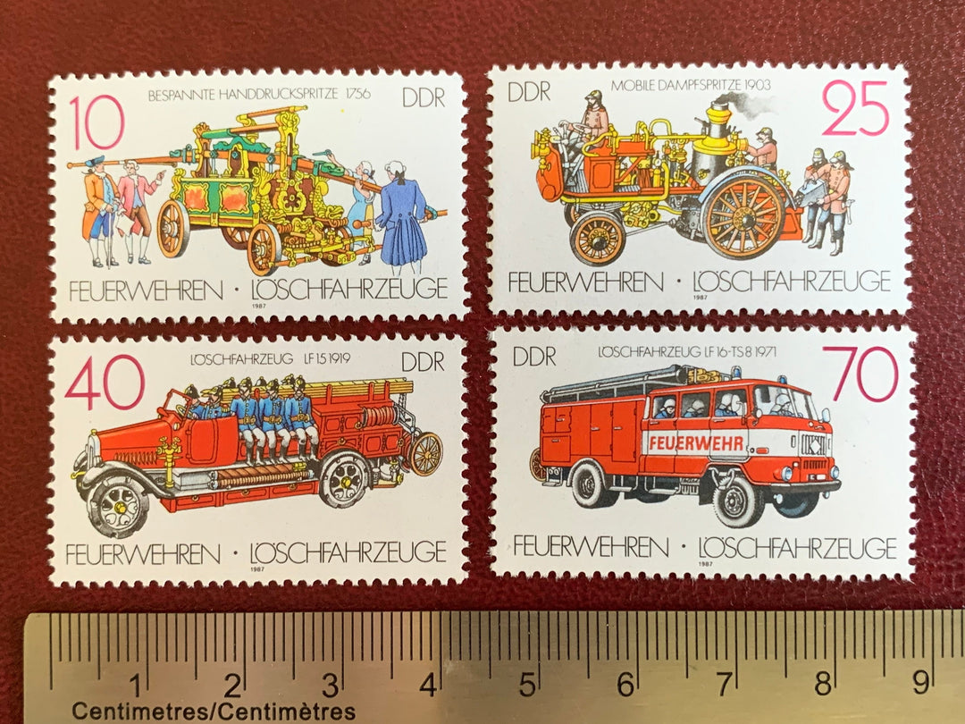 Germany (DDR) - Original Vintage Postage Stamps- 1987 Fire Fighters and Fire Brigades