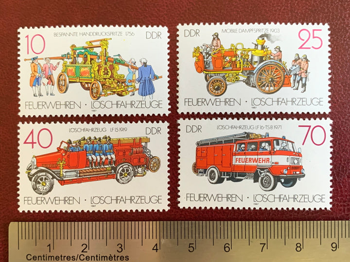 Germany (DDR) - Original Vintage Postage Stamps- 1987 Fire Fighters and Fire Brigades