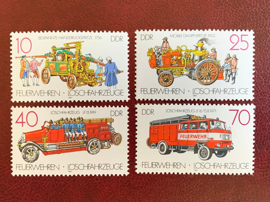 Germany (DDR) - Original Vintage Postage Stamps- 1987 Fire Fighters and Fire Brigades