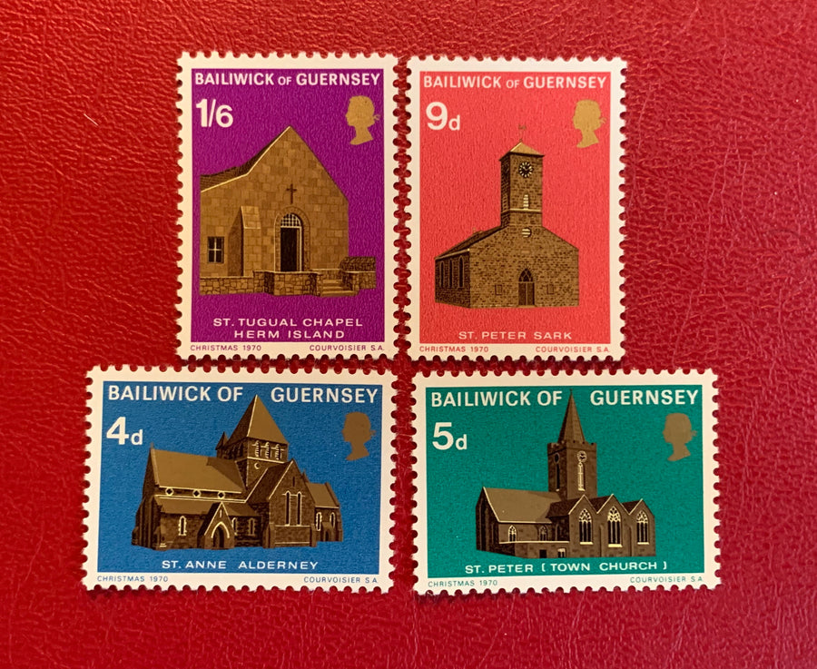 Guernsey - Original Vintage Postage Stamps - 1970- Churches - for the collector, artist or crafted