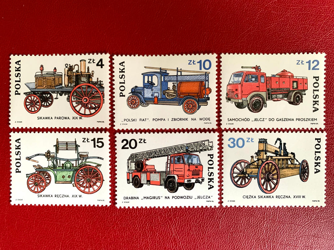 Poland - Original Vintage Postage Stamps - 1985 Fire Engines