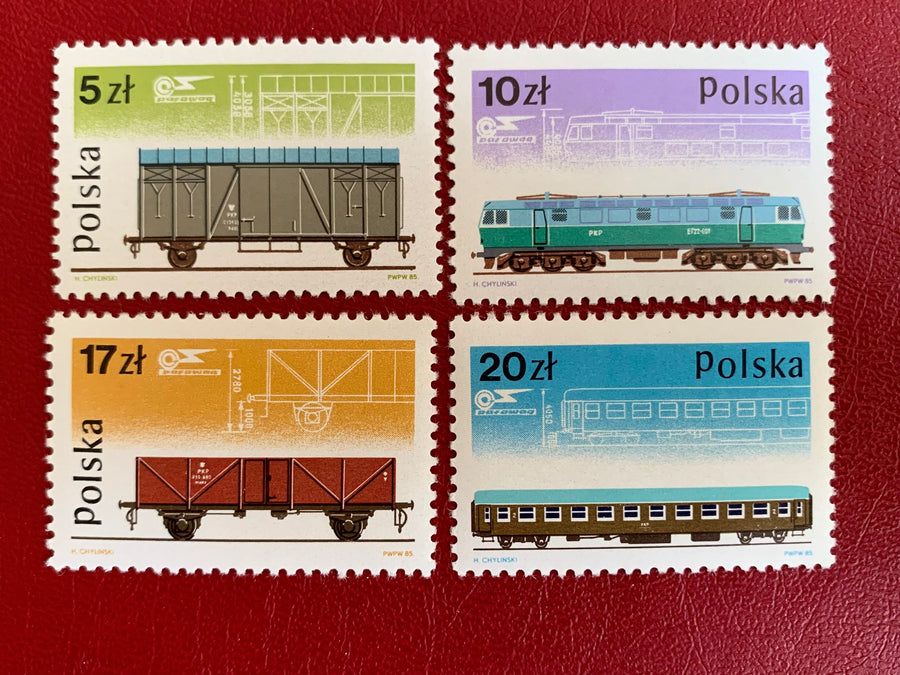 Poland - Original Vintage Postage Stamps - 1985 - Railway Cars