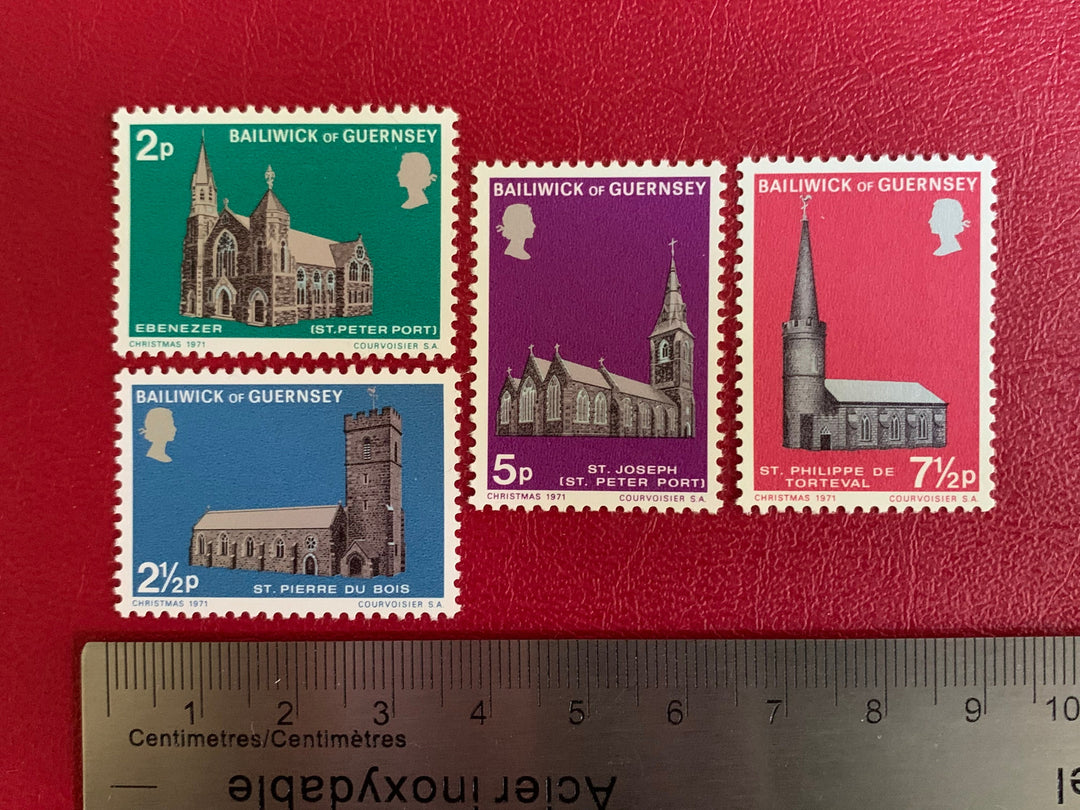 Guernsey - Original Vintage Postage Stamps - 1971- Churches - for the collector, artist or crafted