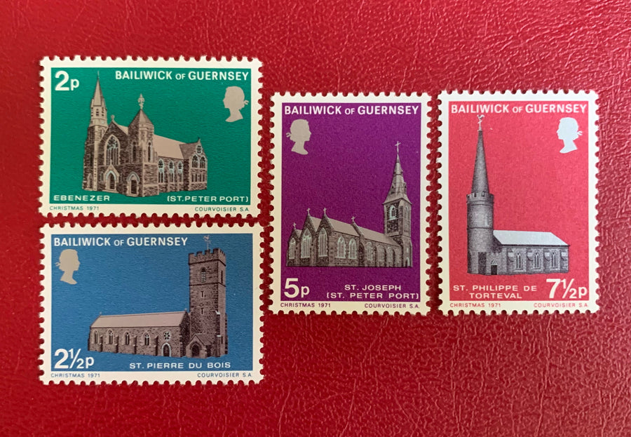 Guernsey - Original Vintage Postage Stamps - 1971- Churches - for the collector, artist or crafted