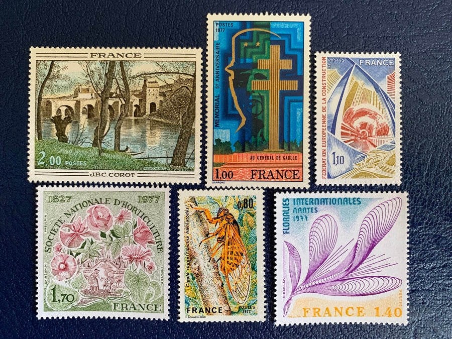 France - Original Vintage Postage Stamps- 1977 -for the collector, artist or crafter-collage, decoupage, scrapbooks