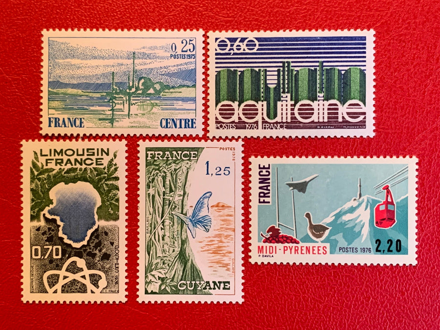 France - Original Vintage Postage Stamps- 1976- Regions of France- for the collector, artist or crafter-collage, decoupage, scrapbooks