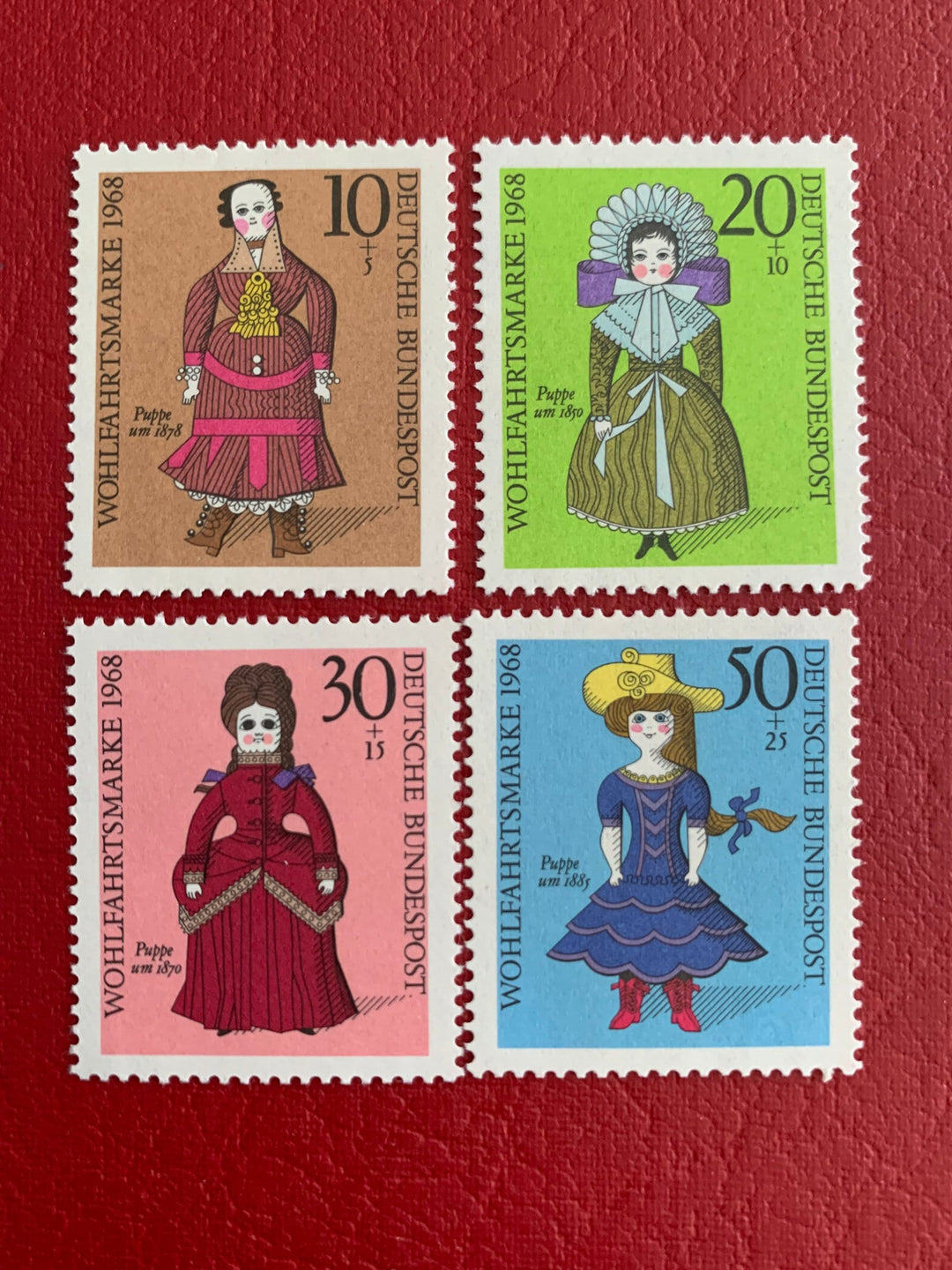 West Germany- Original Vintage Postage Stamps- Dolls - 1968