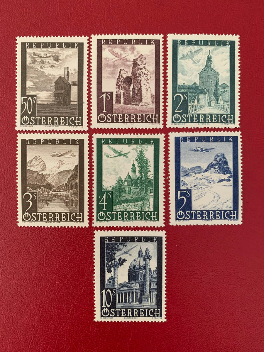 Austria - Original Vintage Postage Stamps - 1947 Planes over Landscape