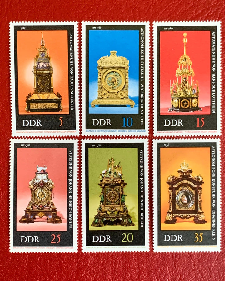 Germany (DDR) - Original Vintage Postage Stamps- 1975 Ancient Clocks