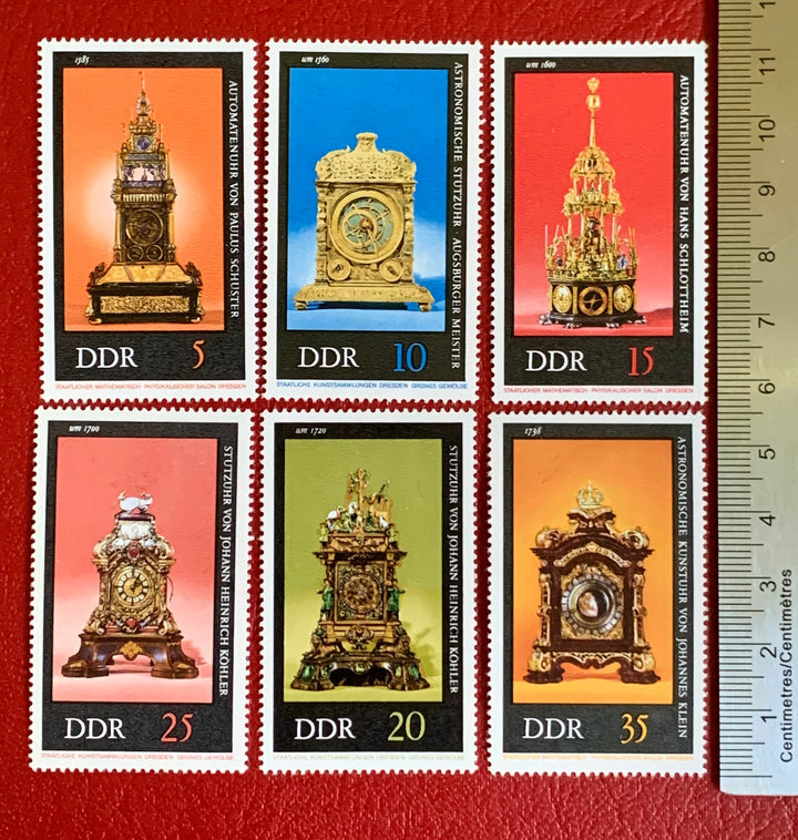 Germany (DDR) - Original Vintage Postage Stamps- 1975 Ancient Clocks