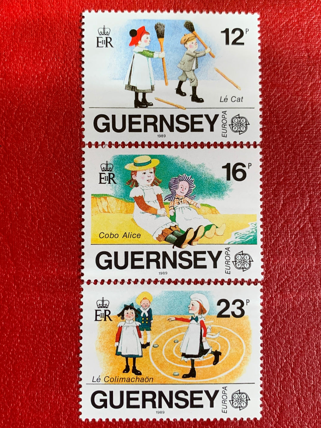 Guernsey - Original Vintage Postage Stamps - 1989 Children’s Toys - for the collector, artist or crafter- decoupage, scrapbooks, journals