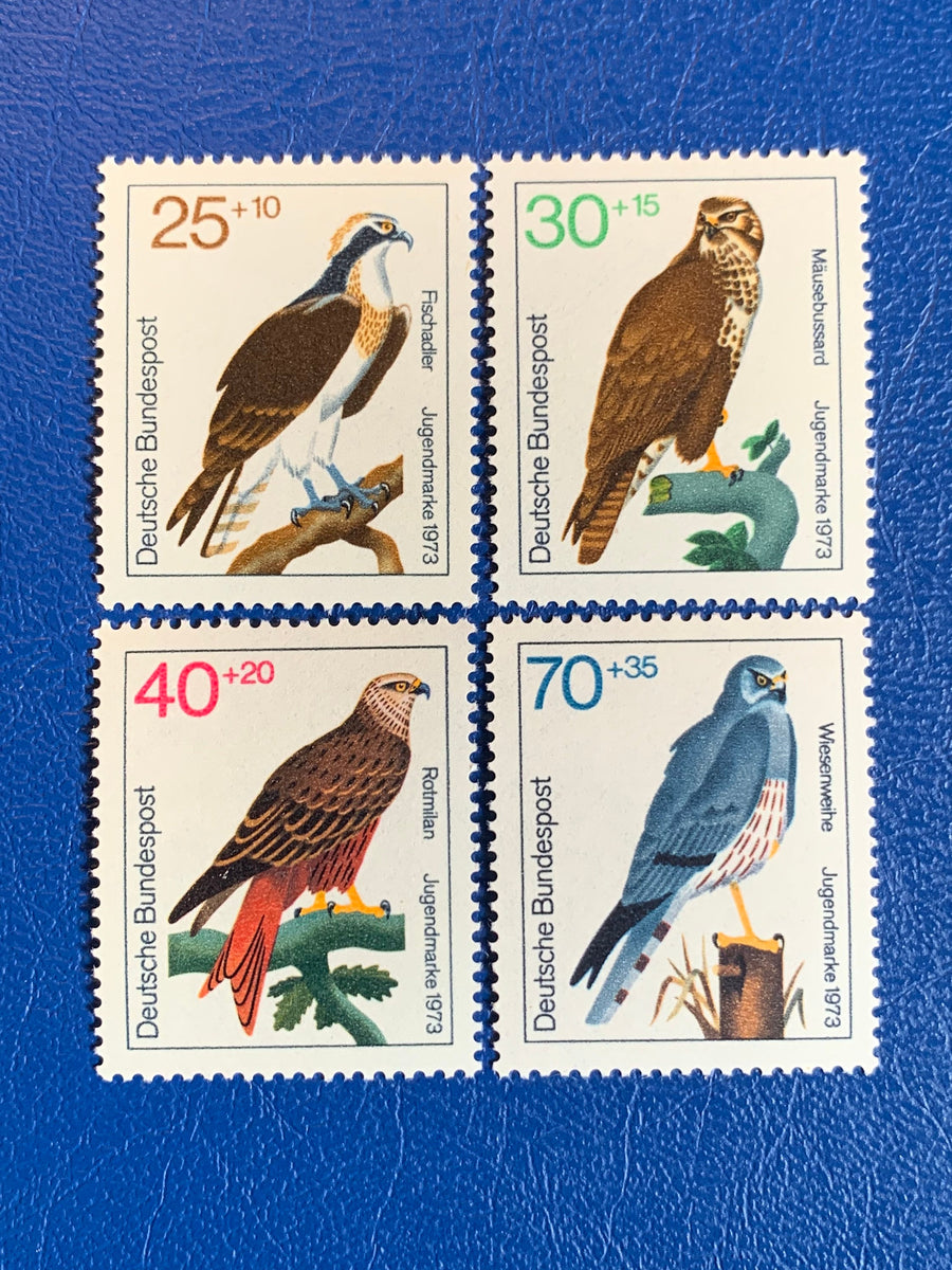 4 Original Vintage Postage Stamps- West Germany 1970s - Birds of Prey