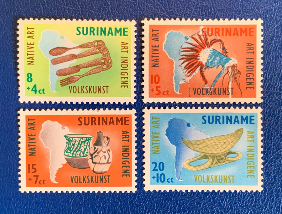 Suriname- Original Vintage Postage Stamps - 1960 Native Art