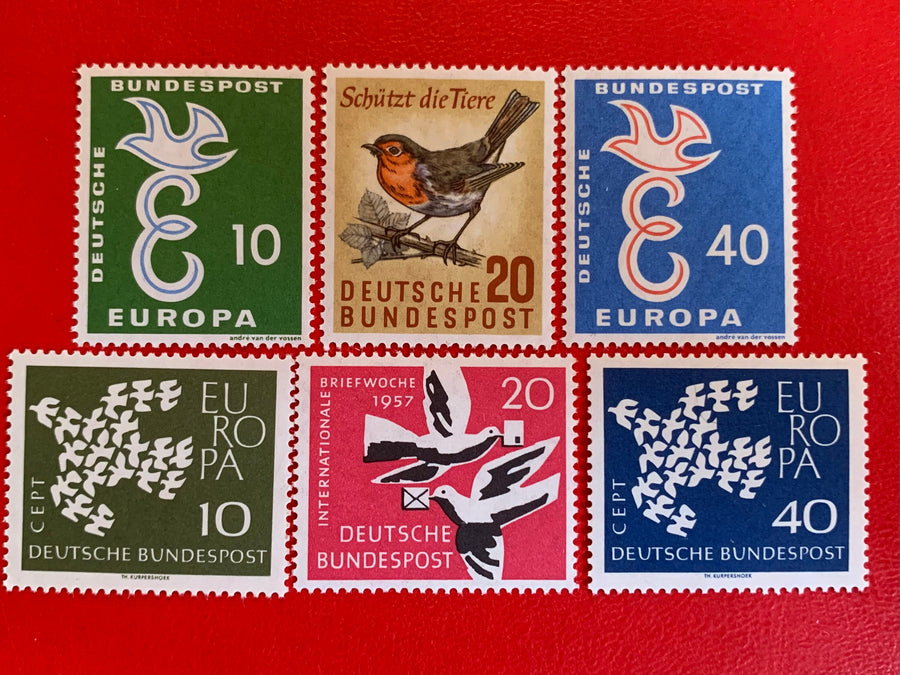 West Germany - Original Vintage Postage Stamps - Birds on Stamps 1957-61