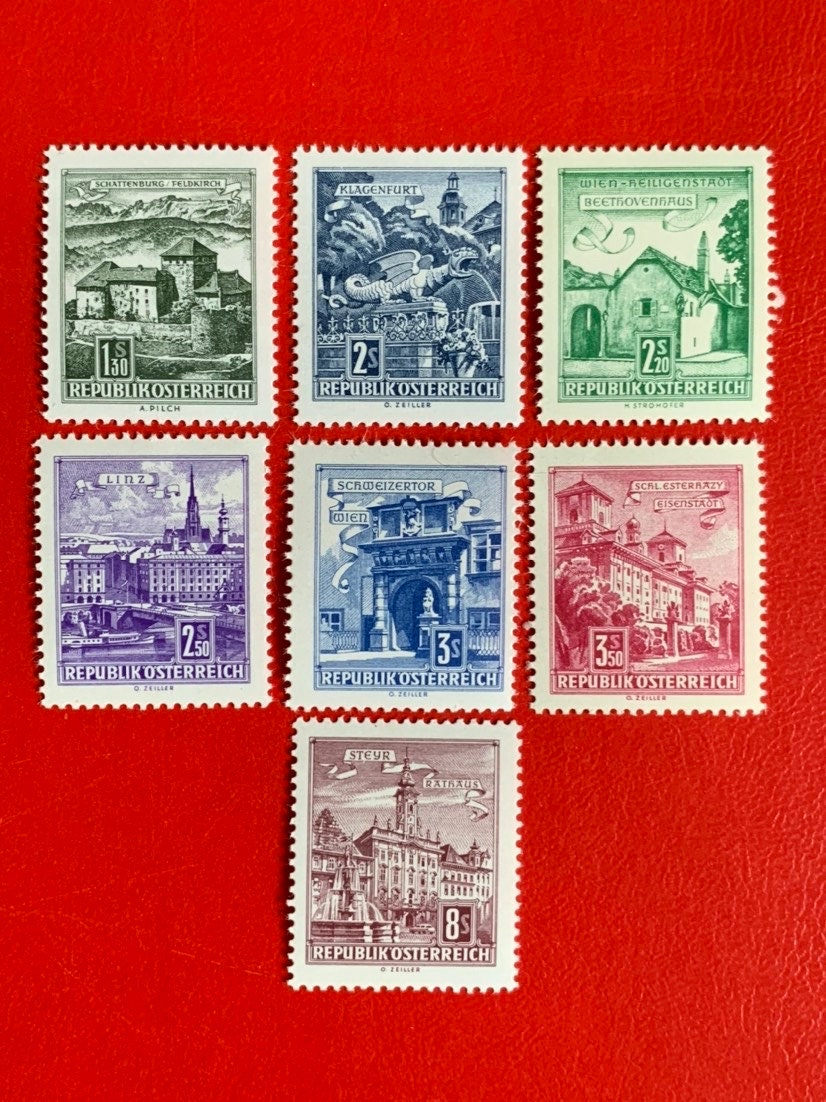 Post Stamp Ridge Austria - Original Vintage Postage Stamps - 1960-62 Buildings - On the ...