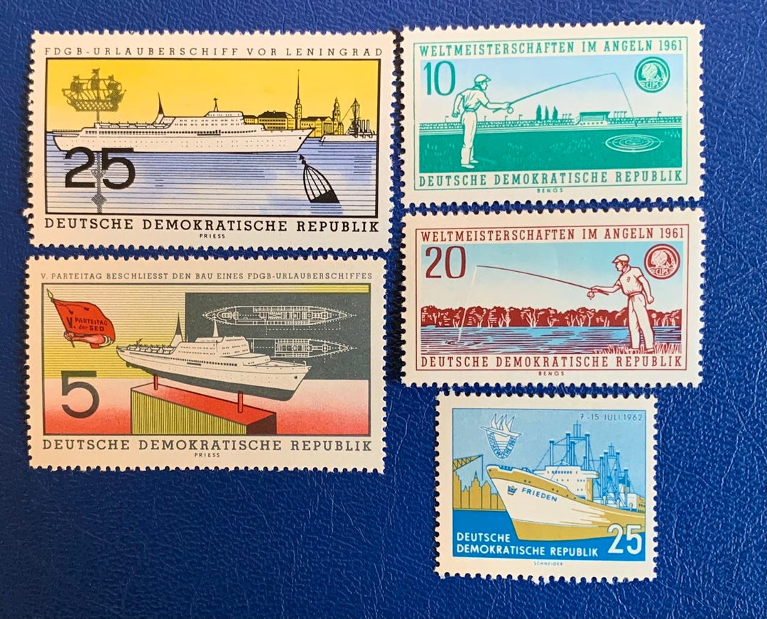 Germany (DDR) - Original Vintage Postage Stamps- 1960-61 Ships and Fly Fishing