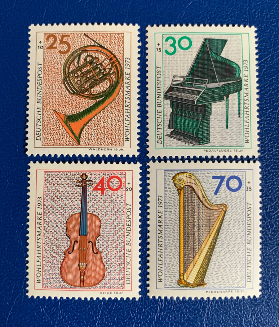 West Germany -Original Vintage Postage Stamps- 1973 Musical Instruments