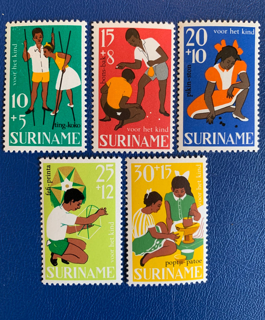 Suriname- Original Vintage Postage Stamps - 1967 Children’s Games