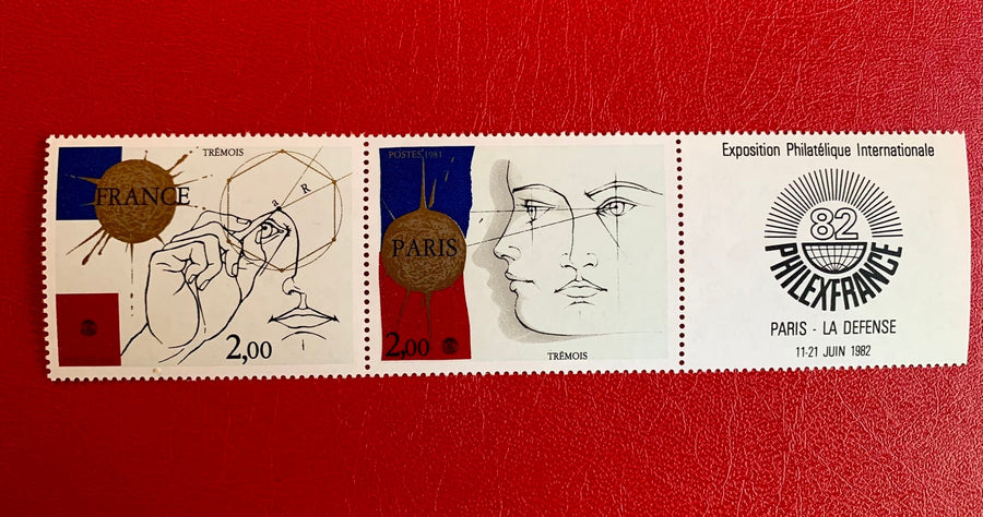 France - Original Vintage Postage Stamps- 1982 Philatelic Exposition -for the collector, artist or crafter-collage, decoupage, scrapbooks