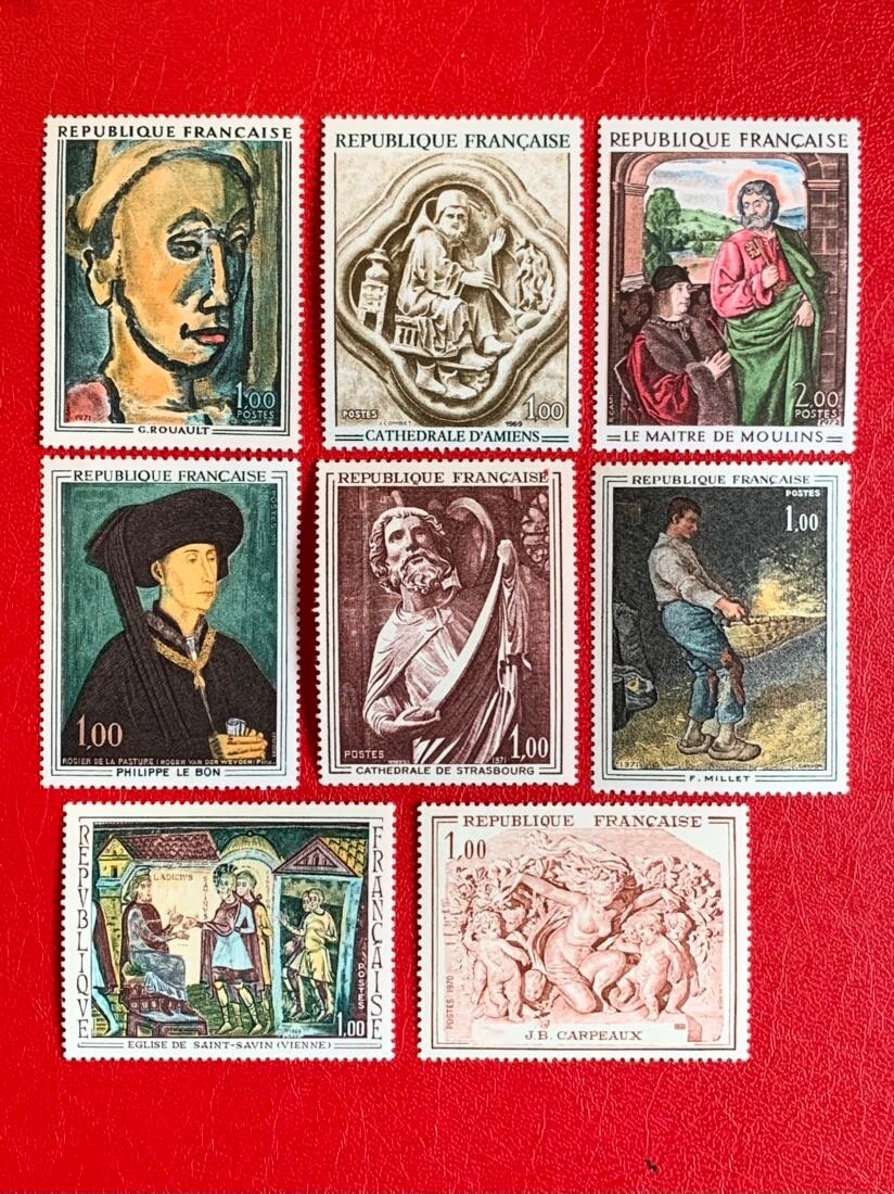 France - Original Vintage Postage Stamps- 1970-74 Art Stamps -for the collector, artist or crafter-collage, decoupage, scrapbooks