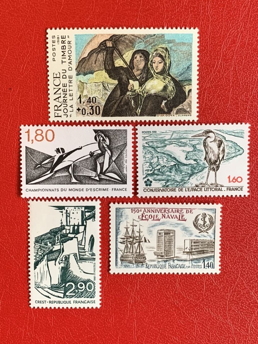 France - Original Vintage Postage Stamps- 1981 -for the collector, artist or crafter-collage, decoupage, scrapbooks