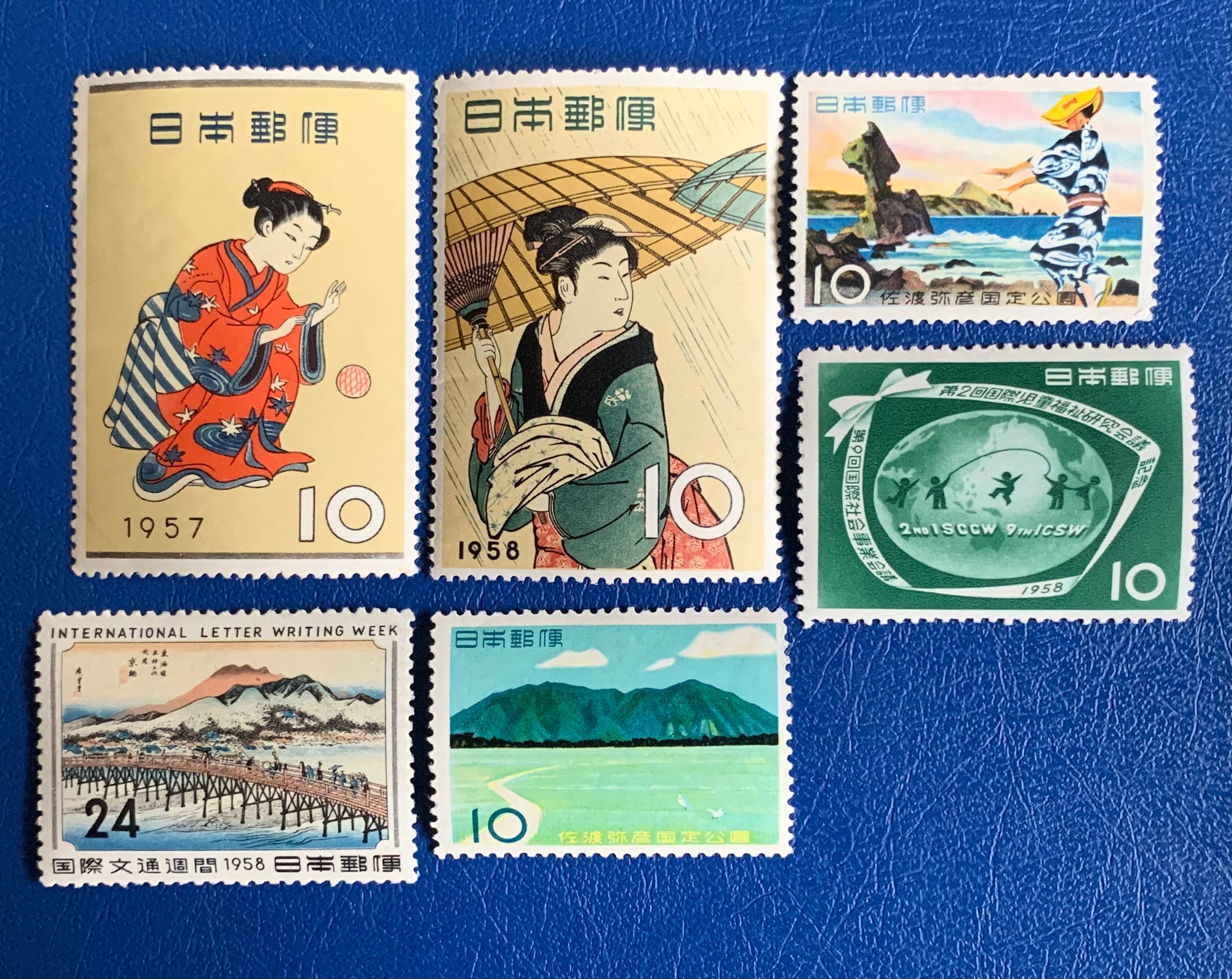 Japan- Original Vintage Postage Stamps- 1957-58 - On the Ridge Stamps