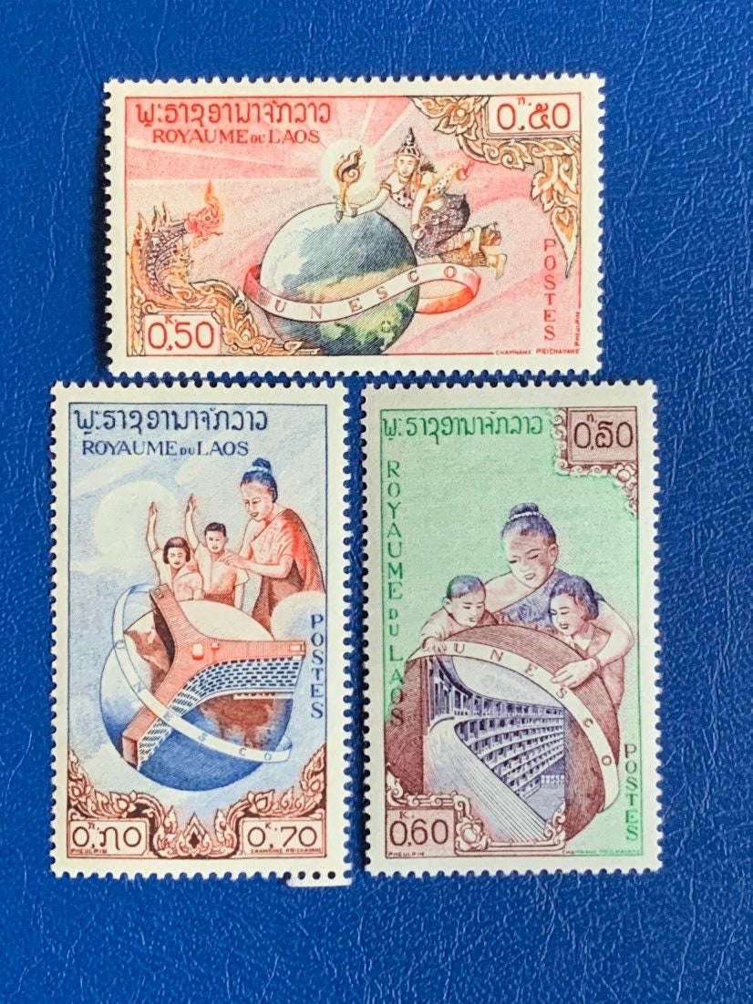 Laos - Original Vintage Postage Stamps- 1958 UNESCO