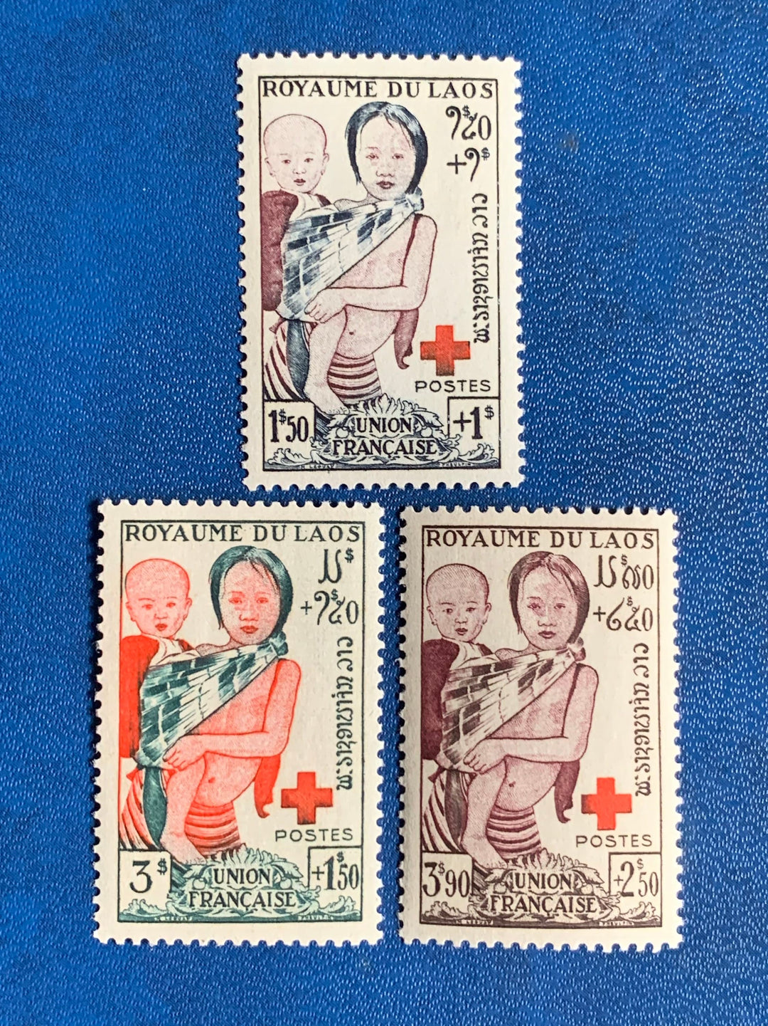 Laos - Original Vintage Postage Stamps- 1953 Red Cross/ Children-