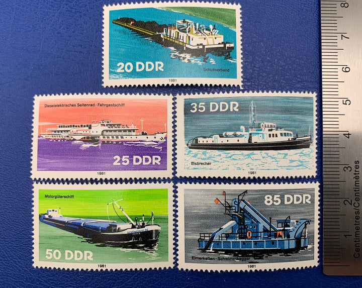 Germany (DDR) - Original Vintage Postage Stamps- 1981 Barges