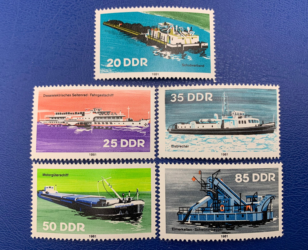 Germany (DDR) - Original Vintage Postage Stamps- 1981 Barges