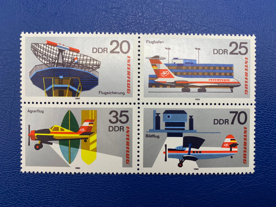 Germany (DDR) - Original Vintage Postage Stamps- 1980 Airports