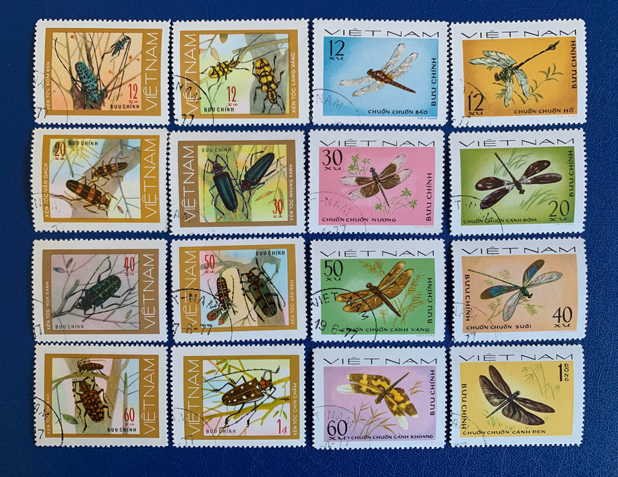 Vietnam- Original Vintage Postage Stamps- 1977 Dragonflies & Beetles
