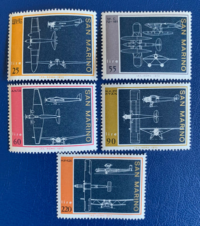 San Marino- Original Vintage Postage Stamps- 1973 Aircraft Diagrams