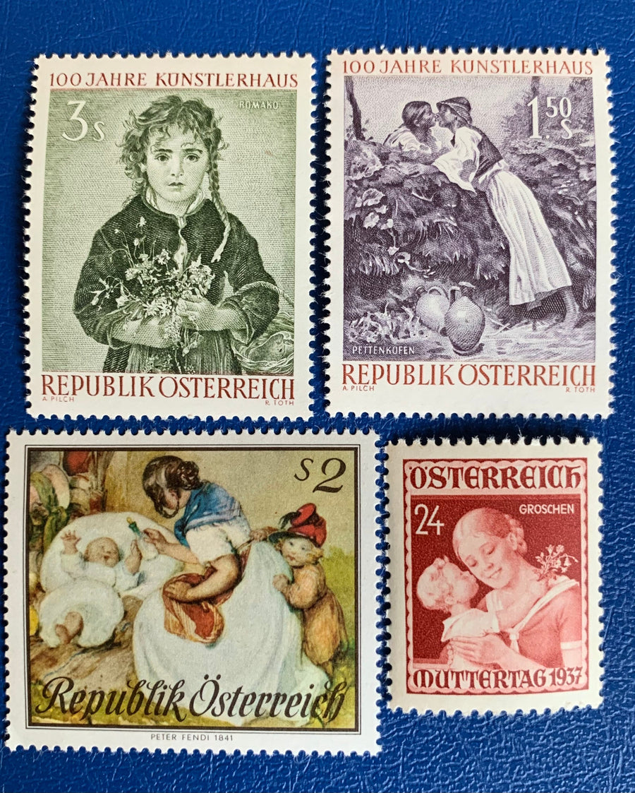 Austria - Original Vintage Postage Stamps - Women & Girls in Paintings -for the collector, artist or crafter