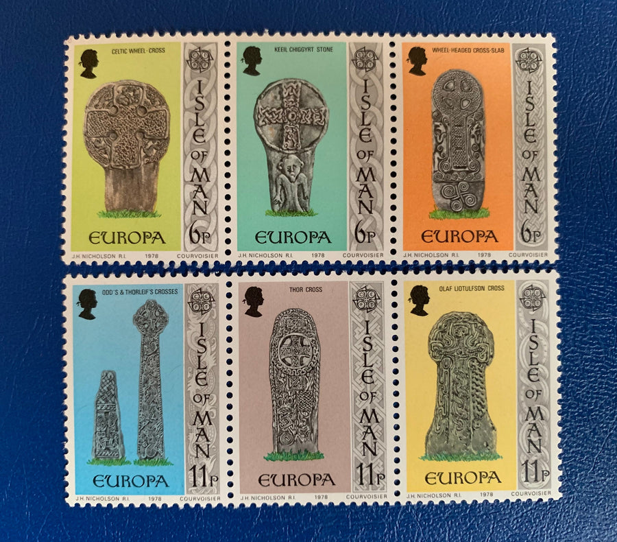 Isle of Man - Original Vintage Postage Stamps - 1978- Carved Gravestones  - for the collector, artist or crafter