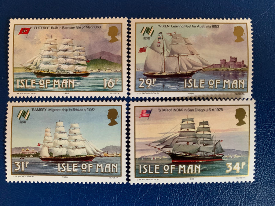 Isle of Man - Original Vintage Postage Stamps - 1988- Sailing Ships - for the collector, artist or crafter