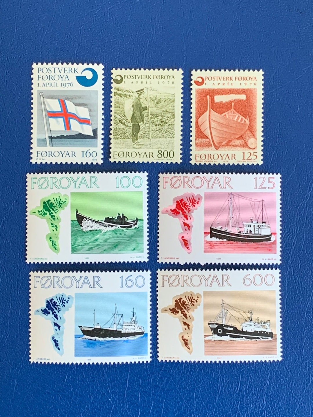 Faroe Islands- Original Vintage Postage Stamps- 1976-77 Postal Service & Fishing Ships - for the collector, artist or crafter