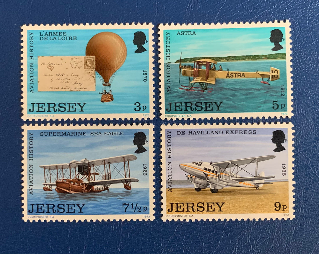 Jersey - Original Vintage Postage Stamps - 1973 Aviation History-  for the collector, artist or crafter