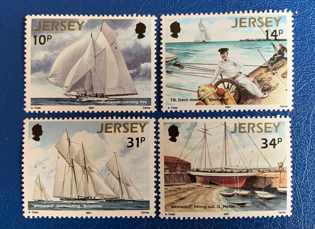 Jersey - Original Vintage Postage Stamps - 1987 Racing Schooner Westward - for the collector, artist or crafter
